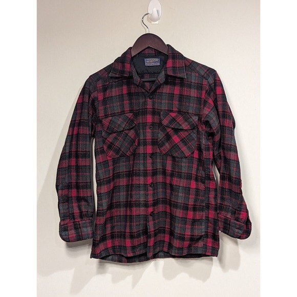 Vintage 1960's Pendleton Plaid Long Sleeve Button Up Wool Board Shirt Small - Picture 2 of 13